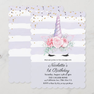 ANY AGE - Floral Unicorn Birthday Invitation