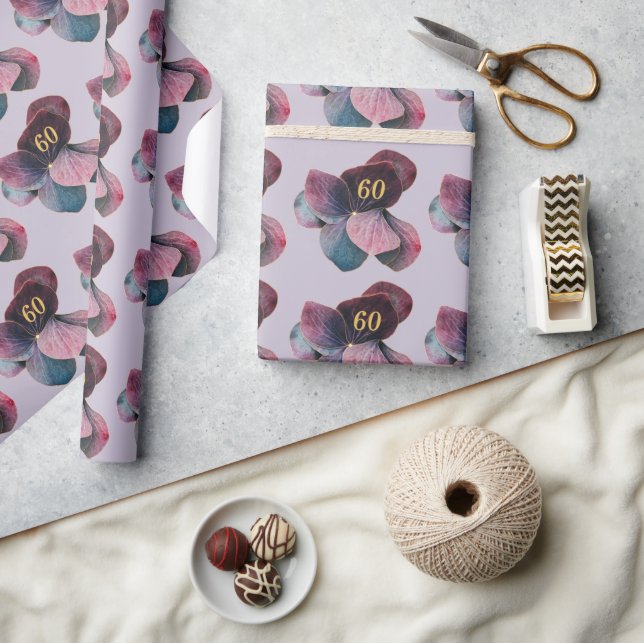 Any Age Gold Blue Lavender Purple Hydrangeas Gift Wrapping Paper (Crafts)