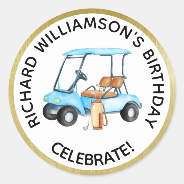 Any Age Golf Themed Birthday Party Personalize   Classic Round Sticker (Front)