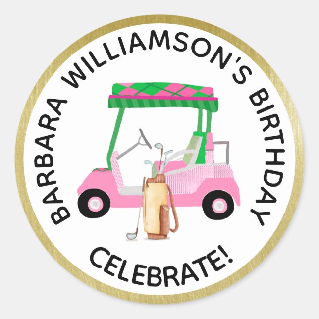 Any Age Golf Themed Birthday Party Personalize   Classic Round Sticker (Front)