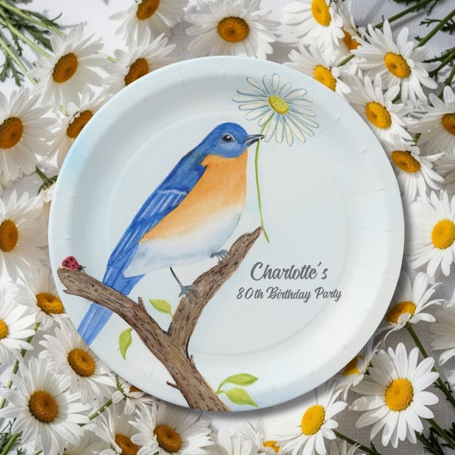 Any Age Happy April Birthday with Bluebird Paper Plate (Creator Uploaded)