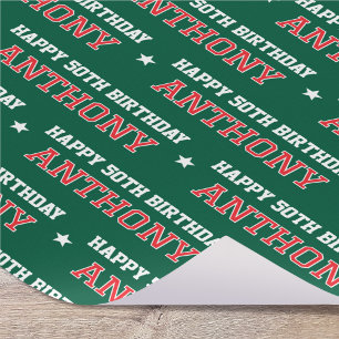 Any Age Happy Birthday Retro Custom Green Red Wrapping Paper