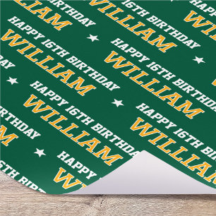 Any Age Happy Birthday Retro Custom Green Yellow Wrapping Paper