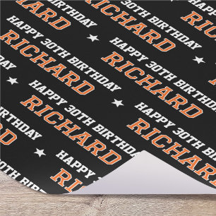 Any Age Happy Birthday Retro Custom Orange Black Wrapping Paper