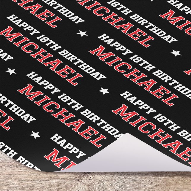 Any Age Happy Birthday Retro Custom Red Black Wrapping Paper (Creator Uploaded)