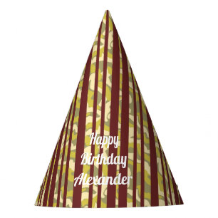 Any Age Happy Birthday Rustic Stripe Pattern Party Hat