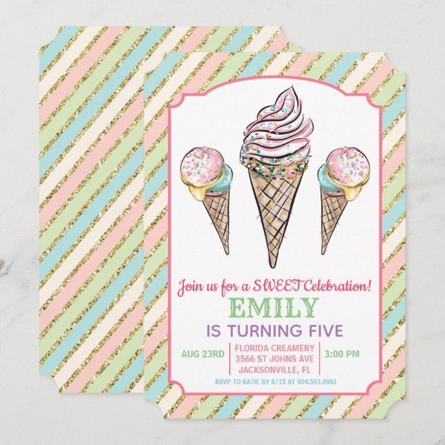 ANY AGE - Ice Cream Birthday Invitation (Front/Back)