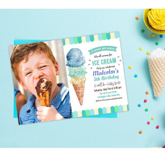 ANY AGE - Ice Cream Boy Birthday Invitation