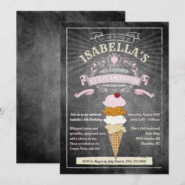 ANY AGE - Ice Cream Parlour Birthday Invitation (Front/Back)