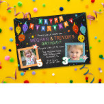 ANY AGE - Joint Dual Sibling Birthday Invitation<br><div class="desc">Joint Dual Sibling Birthday Party Balloons Confetti Stars Photo Invitation</div>