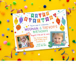 ANY AGE - Joint Dual Sibling Birthday Invitation<br><div class="desc">Joint Dual Sibling Birthday Party Balloons Confetti Stars Photo Invitation</div>