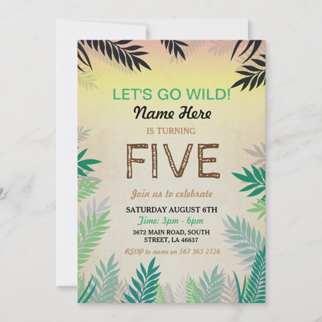 ANY AGE Jungle Birthday Party Safari ZOO Invite (Front)