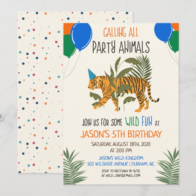ANY AGE - Jungle Zoo Birthday Invitation Boy (Front/Back)