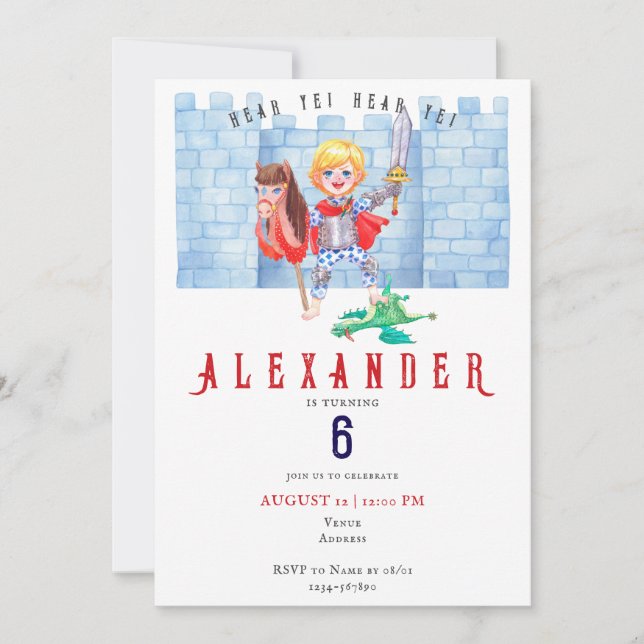 Any Age Kids Tween Dragon Medieval Knight Birthday Invitation (Front)