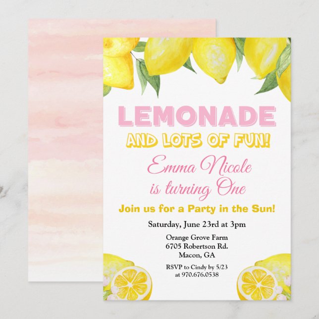 ANY AGE - Lemon Lemonade Birthday Invitation (Front/Back)