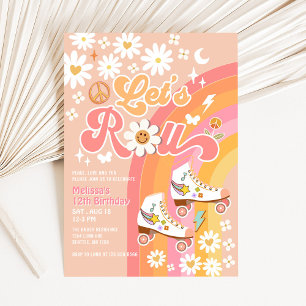 ANY AGE Let's Peach Roll Retro Groovy Birthday Invitation
