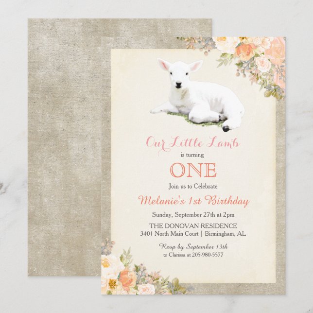 ANY AGE - Little Lamb Birthday Invitation (Front/Back)