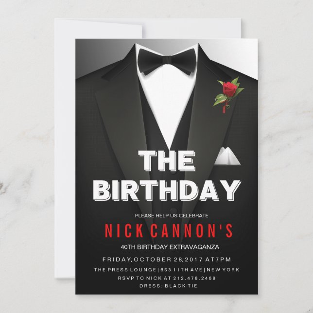 ANY AGE - Male Birthday Party Tuxedo Invitation (Front)