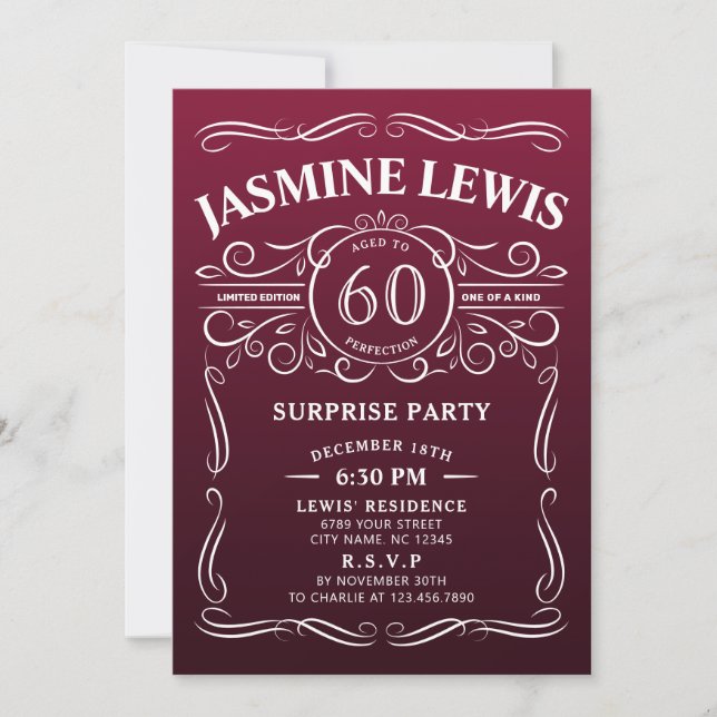 Any Age marsala whiskey surprise 60th birthday Invitation (Front)