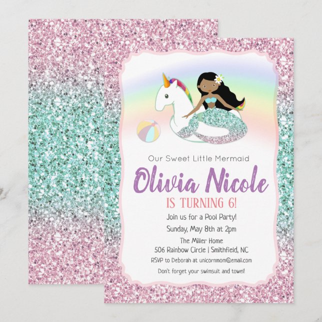 ANY AGE - Mermaid Glitter Birthday Invitation (Front/Back)