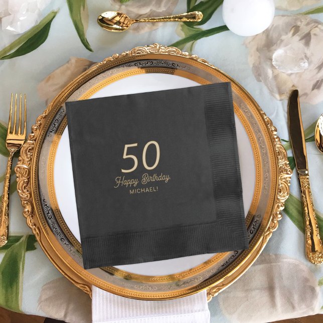 Any age milestone elegant Happy Birthday name Foil Napkins (Creator Uploaded)
