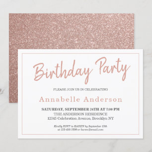 Any Age Modern Pink Rose Gold Sparkle Birthday Invitation