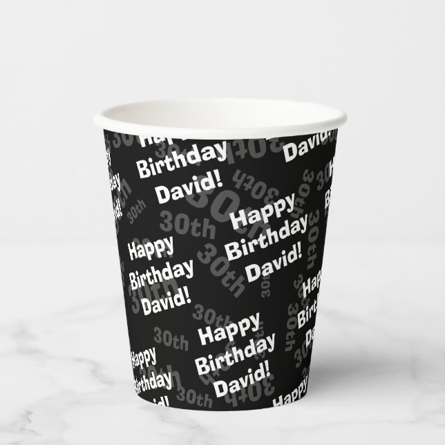 Any age & name personalized happy birthday paper cups (Front)