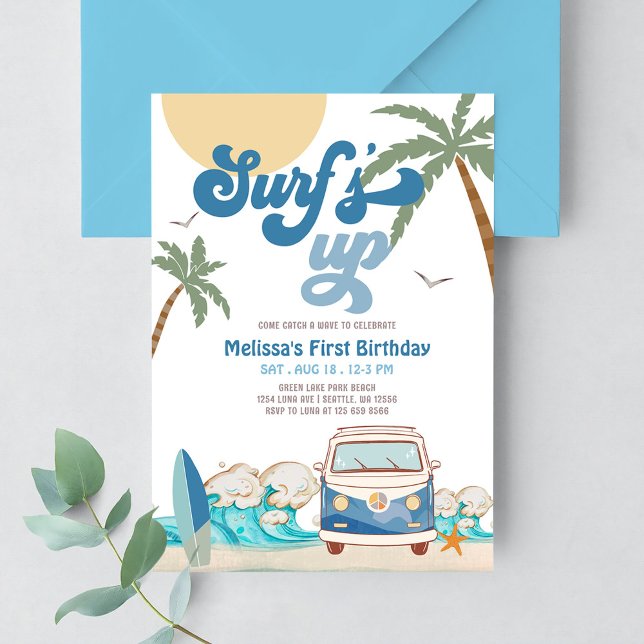 ANY AGE Navy Boy Surf's Up Surfing Birthday Invitation (Creator Uploaded)