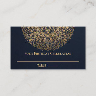 ANY AGE NAVY GOLD ORNATE MANDALA 50TH BIRTHDAY PLACE CARD