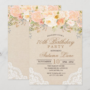 ANY AGE - Peach Floral Lace Birthday Invitation