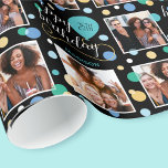 Any Age Photo Collage Birthday Balloon Green Wrapping Paper<br><div class="desc">Make your birthday gift extra special with a personalized celebration gift wrap! This stylish template is customized with the recipient's name and age, and showcases three of your favourite photos. A seamless pattern featuring circle shapes, balloons and an elegant script font. Custom wrapping paper is an excellent way to make...</div>
