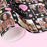 Any Age Photo Collage Birthday Balloon Pink Wrapping Paper<br><div class="desc">Make your birthday gift extra special with this personalized celebration wrapping paper. This seamless pattern features a stylish script type and three of your favourite photos, surrounded by colourful circles and balloons. This design comes in pink, black and a gold colour, but other colorways are available. It's easy to replace...</div>