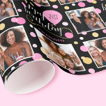 Any Age Photo Collage Birthday Balloon Pink Wrapping Paper<br><div class="desc">Make your birthday gift extra special with a personalized celebration gift wrap! This stylish template is customized with the recipient's name and age, and showcases three of your favourite photos. A seamless pattern featuring circle shapes, balloons and an elegant script font. Custom wrapping paper is an excellent way to make...</div>