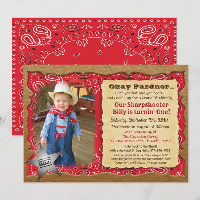 ANY AGE - Photo Cowboy Birthday Invitation (Front/Back)