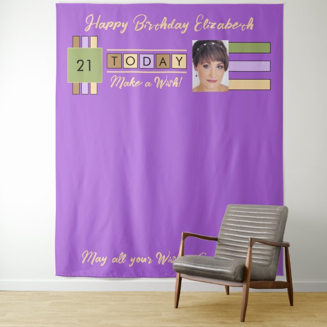 Any age photo purple birthday party backdrop tapestry (In Situ)