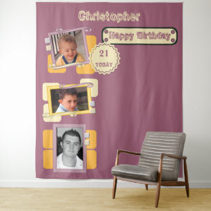 Any age photos 21st burgundy party backdrop tapestry