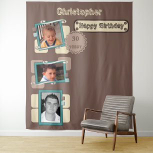 Any age photos 30th brown party backdrop tapestry