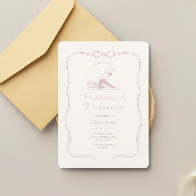 Any age pilates and prosecco birthday invitation (Creator Uploaded)