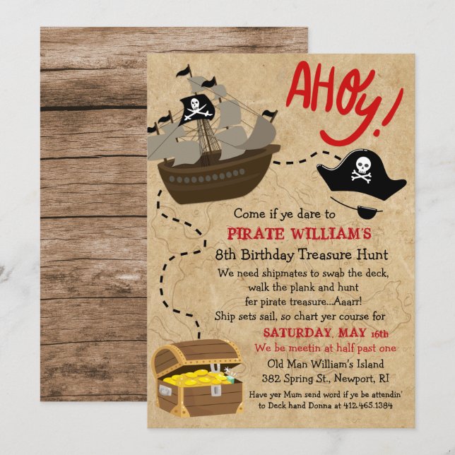 ANY AGE - Pirate Birthday Party Invitation (Front/Back)