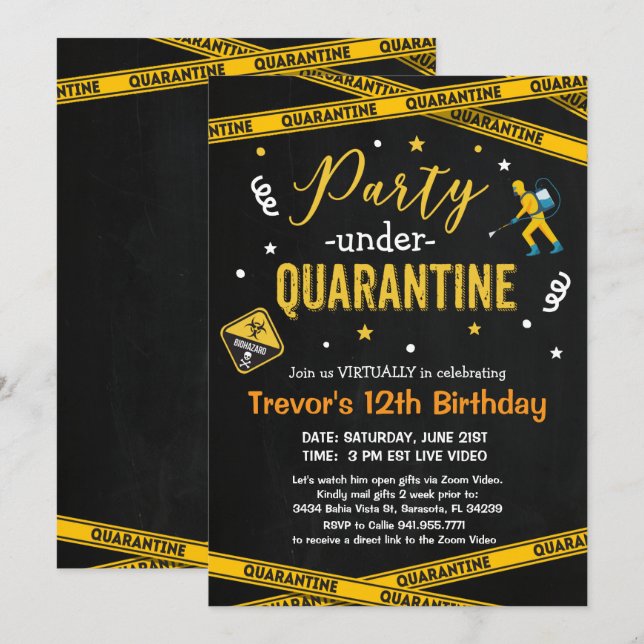ANY AGE Quarantine Birthday Party Virtual Birthday Invitation (Front/Back)