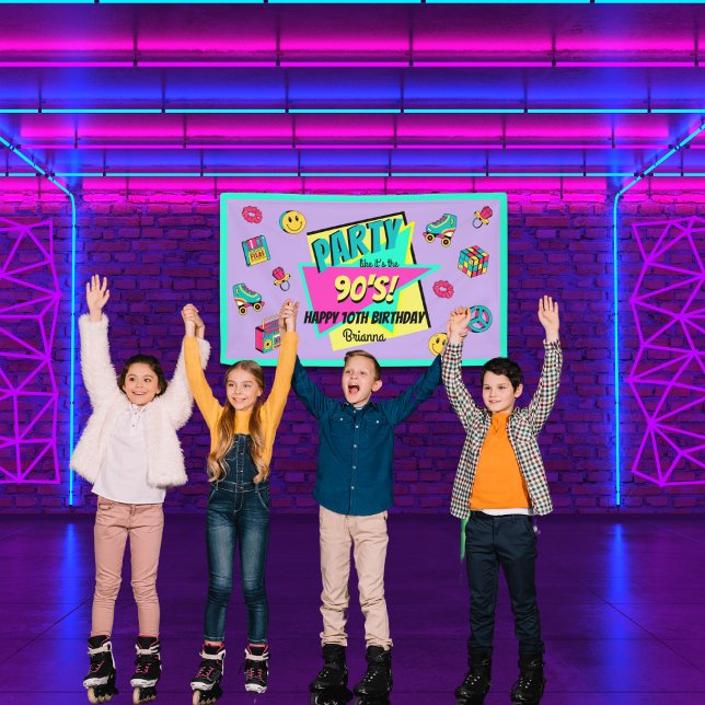 ANY AGE retro 90's party purple pink teal birthday Banner (Creator Uploaded)