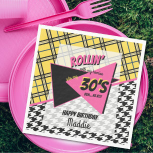 ANY AGE retro 90s plaid & houndstooth party Napkin
