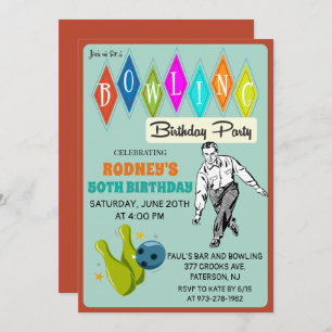 ANY AGE - Retro Bowling Birthday Invitation