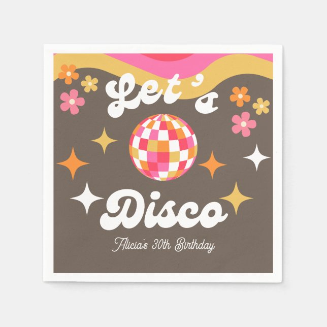 Any Age Retro Groovy 70s Let's Disco Birthday Napkin (Front)