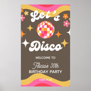 Any Age Retro Groovy 70s Let's Disco Birthday Poster