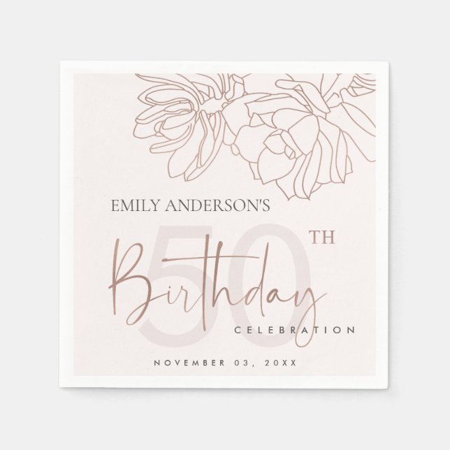 ANY AGE ROSE GOLD BLUSH PINK SUCCULENT BIRTHDAY NAPKIN (Front)