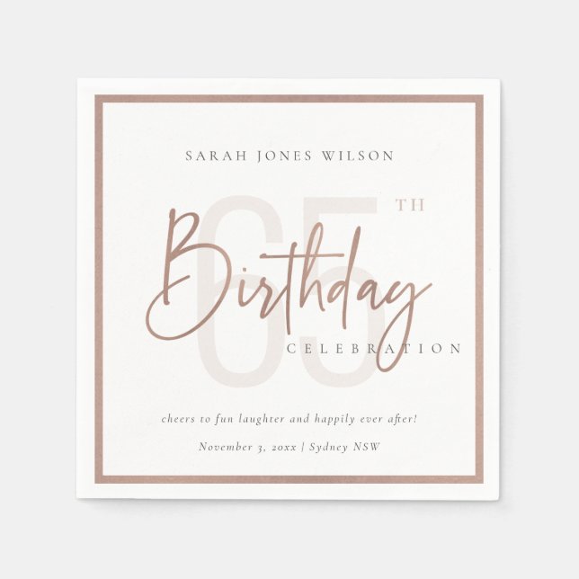 ANY AGE ROSE GOLD BLUSH PINK TYPOGRAPHY BIRTHDAY NAPKIN (Front)