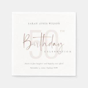 ANY AGE ROSE GOLD BLUSH PINK TYPOGRAPHY BIRTHDAY NAPKIN