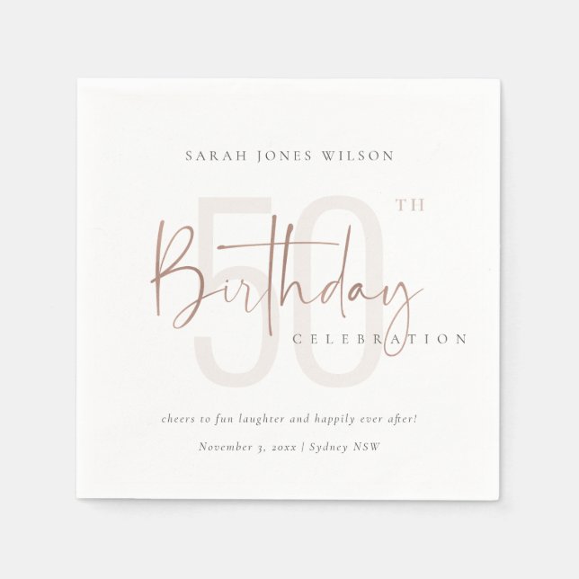 ANY AGE ROSE GOLD BLUSH PINK TYPOGRAPHY BIRTHDAY NAPKIN (Front)