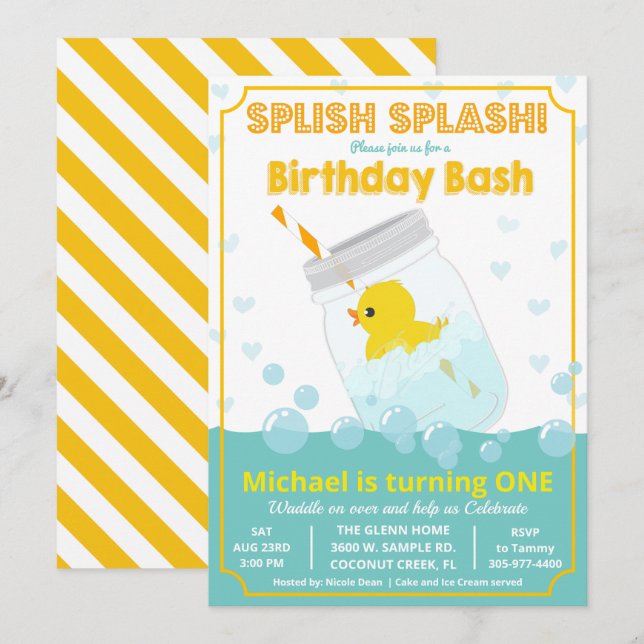 ANY AGE - Rubber Duck Birthday Invitation (Front/Back)
